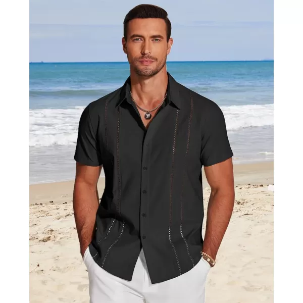 COOFANDY Men's Cuban Guayabera Shirt Short Sleeve Button Down Shirts Casual Summer Beach Linen Shirts