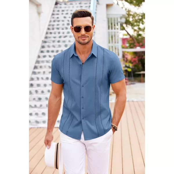 COOFANDY Men's Cuban Guayabera Shirt Short Sleeve Button Down Shirts Casual Summer Beach Linen Shirts