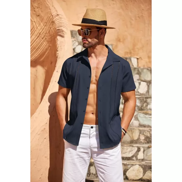 COOFANDY Men's Cuban Guayabera Shirt Short Sleeve Button Down Shirts Casual Summer Beach Linen Shirts
