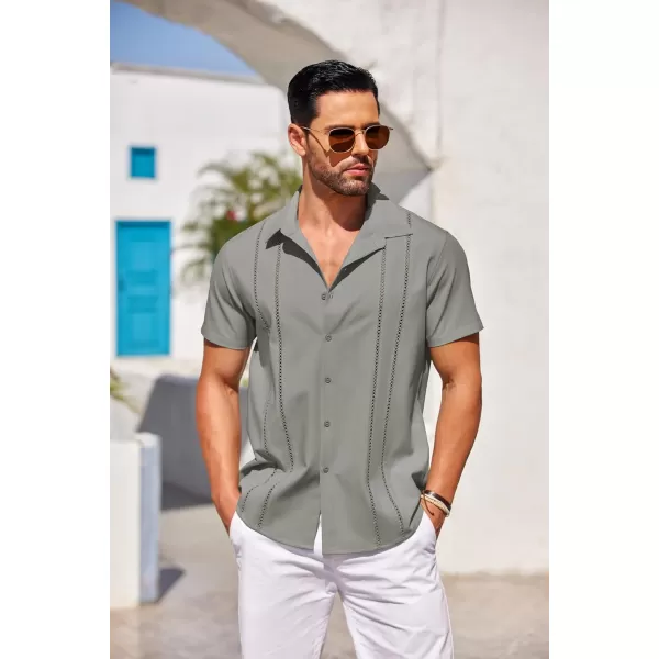COOFANDY Men's Cuban Guayabera Shirt Short Sleeve Button Down Shirts Casual Summer Beach Linen Shirts