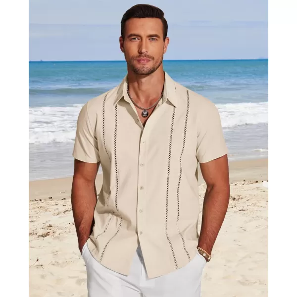 COOFANDY Men's Cuban Guayabera Shirt Short Sleeve Button Down Shirts Casual Summer Beach Linen Shirts