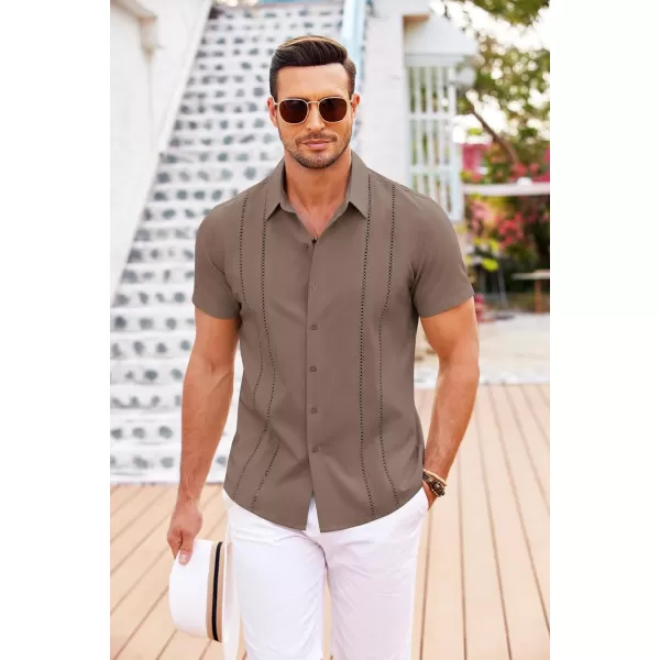 COOFANDY Men's Cuban Guayabera Shirt Short Sleeve Button Down Shirts Casual Summer Beach Linen Shirts