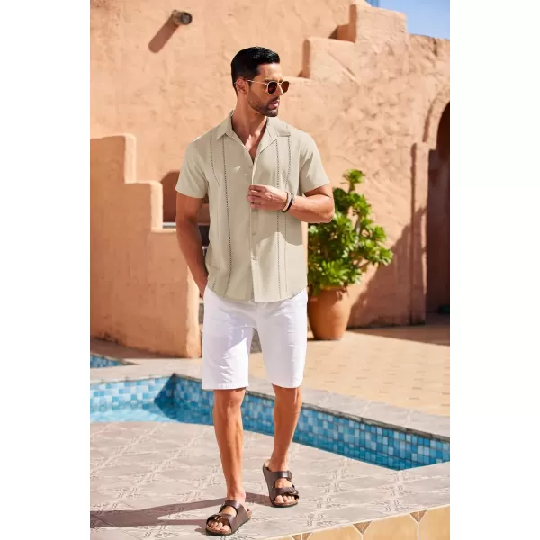 COOFANDY Men's Cuban Guayabera Shirt Short Sleeve Button Down Shirts Casual Summer Beach Linen Shirts