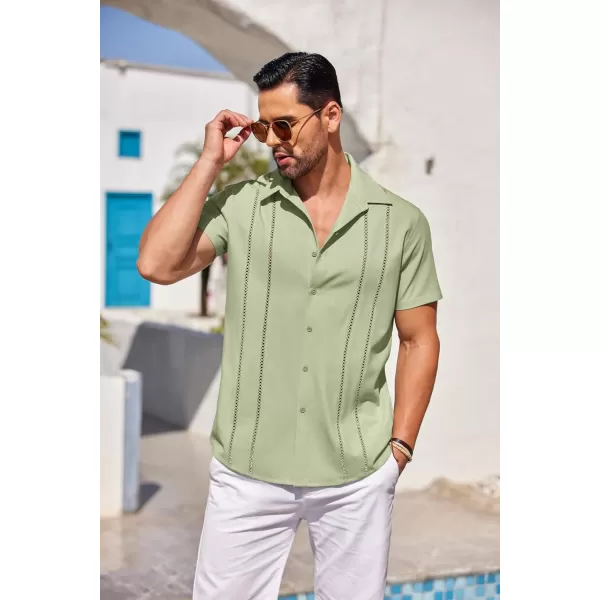 COOFANDY Men's Cuban Guayabera Shirt Short Sleeve Button Down Shirts Casual Summer Beach Linen Shirts