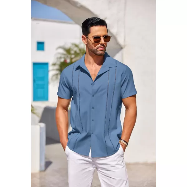 COOFANDY Men's Cuban Guayabera Shirt Short Sleeve Button Down Shirts Casual Summer Beach Linen Shirts