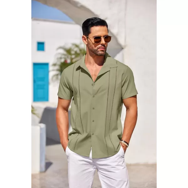 COOFANDY Men's Cuban Guayabera Shirt Short Sleeve Button Down Shirts Casual Summer Beach Linen Shirts