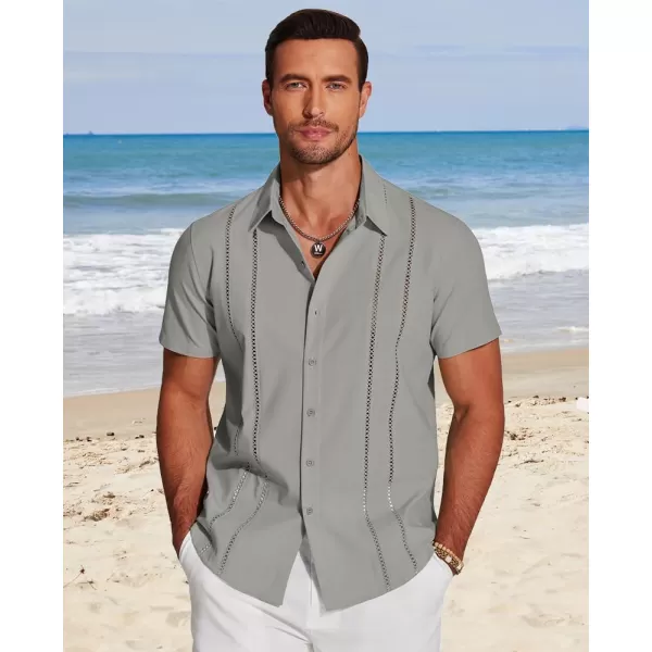 COOFANDY Men's Cuban Guayabera Shirt Short Sleeve Button Down Shirts Casual Summer Beach Linen Shirts