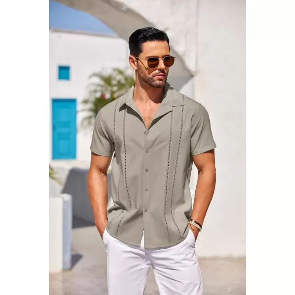 COOFANDY Men's Cuban Guayabera Shirt Short Sleeve Button Down Shirts Casual Summer Beach Linen Shirts