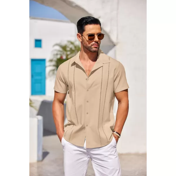 COOFANDY Men's Cuban Guayabera Shirt Short Sleeve Button Down Shirts Casual Summer Beach Linen Shirts