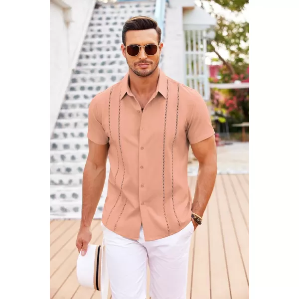 COOFANDY Men's Cuban Guayabera Shirt Short Sleeve Button Down Shirts Casual Summer Beach Linen Shirts