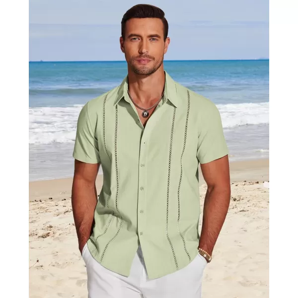 COOFANDY Men's Cuban Guayabera Shirt Short Sleeve Button Down Shirts Casual Summer Beach Linen Shirts
