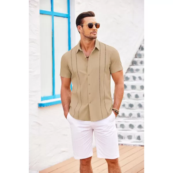 COOFANDY Men's Cuban Guayabera Shirt Short Sleeve Button Down Shirts Casual Summer Beach Linen Shirts