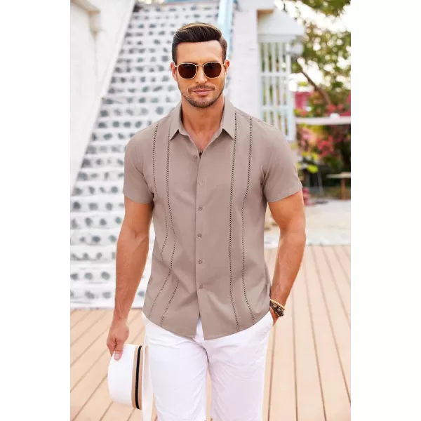 COOFANDY Men's Cuban Guayabera Shirt Short Sleeve Button Down Shirts Casual Summer Beach Linen Shirts