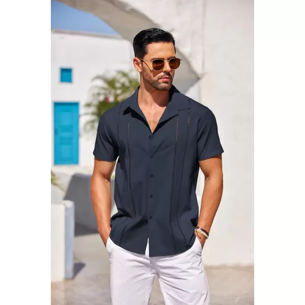 COOFANDY Men's Cuban Guayabera Shirt Short Sleeve Button Down Shirts Casual Summer Beach Linen Shirts