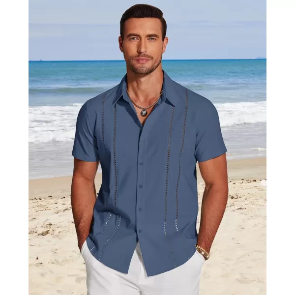COOFANDY Men's Cuban Guayabera Shirt Short Sleeve Button Down Shirts Casual Summer Beach Linen Shirts