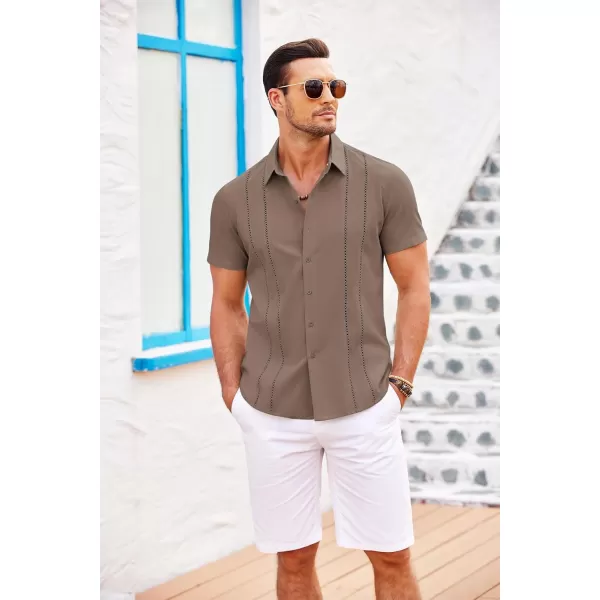 COOFANDY Men's Cuban Guayabera Shirt Short Sleeve Button Down Shirts Casual Summer Beach Linen Shirts