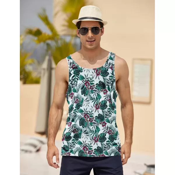 COOFANDY Men's Floral Tank Top Sleeveless Tees All Over Print Casual Sport T-Shirts Hawaii Beach Vacation