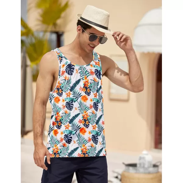 COOFANDY Men's Floral Tank Top Sleeveless Tees All Over Print Casual Sport T-Shirts Hawaii Beach Vacation