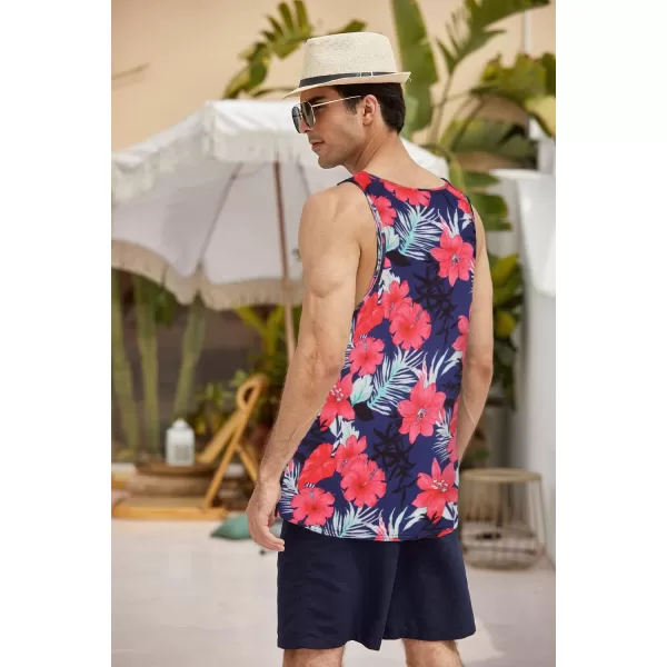 COOFANDY Men's Floral Tank Top Sleeveless Tees All Over Print Casual Sport T-Shirts Hawaii Beach Vacation)