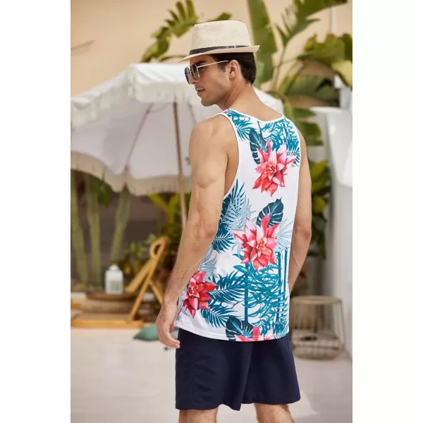 COOFANDY Men's Floral Tank Top Sleeveless Tees All Over Print Casual Sport T-Shirts Hawaii Beach Vacation