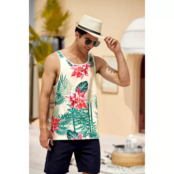COOFANDY Men's Floral Tank Top Sleeveless Tees All Over Print Casual Sport T-Shirts Hawaii Beach Vacation