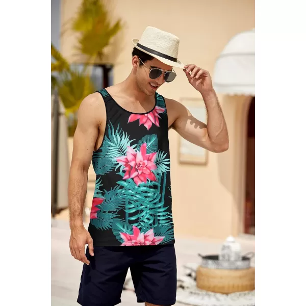COOFANDY Men's Floral Tank Top Sleeveless Tees All Over Print Casual Sport T-Shirts Hawaii Beach Vacation