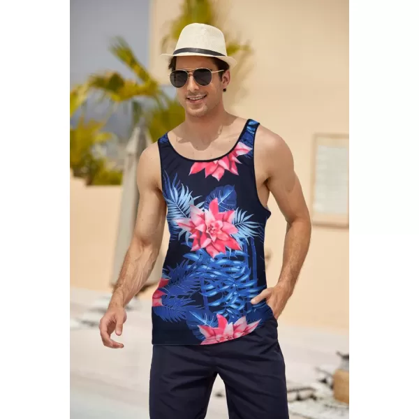COOFANDY Men's Floral Tank Top Sleeveless Tees All Over Print Casual Sport T-Shirts Hawaii Beach Vacation