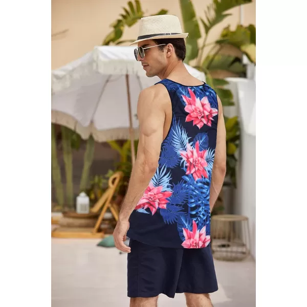 COOFANDY Men's Floral Tank Top Sleeveless Tees All Over Print Casual Sport T-Shirts Hawaii Beach Vacation