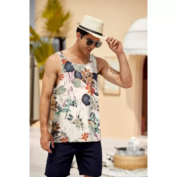 COOFANDY Men's Floral Tank Top Sleeveless Tees All Over Print Casual Sport T-Shirts Hawaii Beach Vacation)