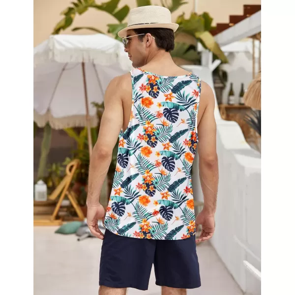 COOFANDY Men's Floral Tank Top Sleeveless Tees All Over Print Casual Sport T-Shirts Hawaii Beach Vacation