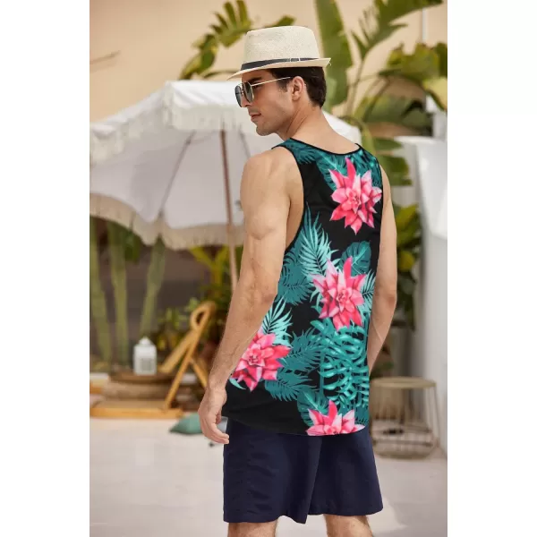 COOFANDY Men's Floral Tank Top Sleeveless Tees All Over Print Casual Sport T-Shirts Hawaii Beach Vacation