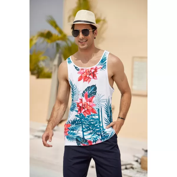 COOFANDY Men's Floral Tank Top Sleeveless Tees All Over Print Casual Sport T-Shirts Hawaii Beach Vacation