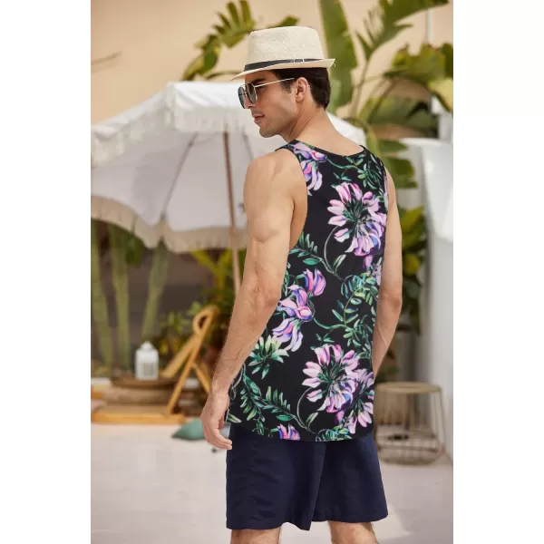 COOFANDY Men's Floral Tank Top Sleeveless Tees All Over Print Casual Sport T-Shirts Hawaii Beach Vacation/White)