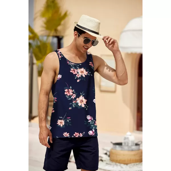 COOFANDY Men's Floral Tank Top Sleeveless Tees All Over Print Casual Sport T-Shirts Hawaii Beach Vacation/White)