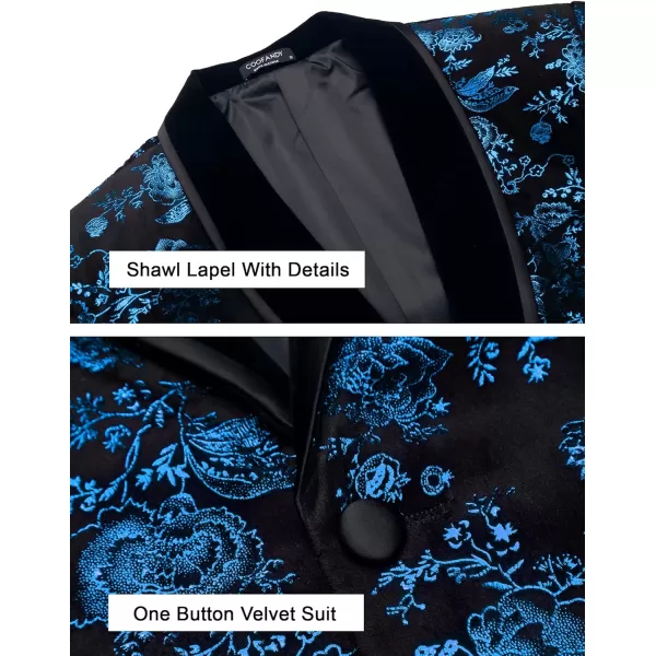 COOFANDY Men's Floral Tuxedo Jacket Shawl Lapel One Button Velvet Suit Jacket Dinner Prom Party Wedding Blazer