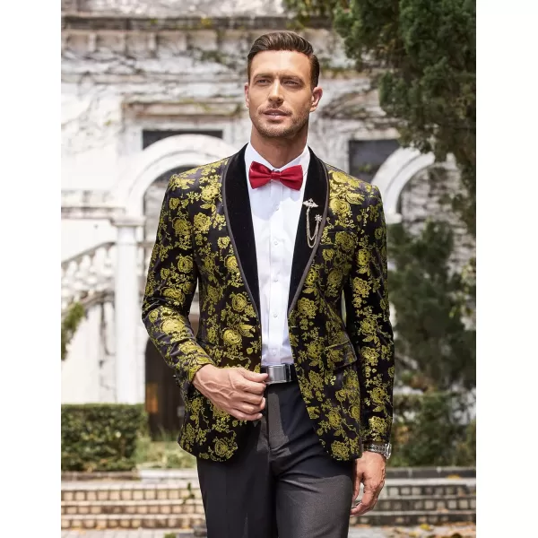 COOFANDY Men's Floral Tuxedo Jacket Shawl Lapel One Button Velvet Suit Jacket Dinner Prom Party Wedding Blazer