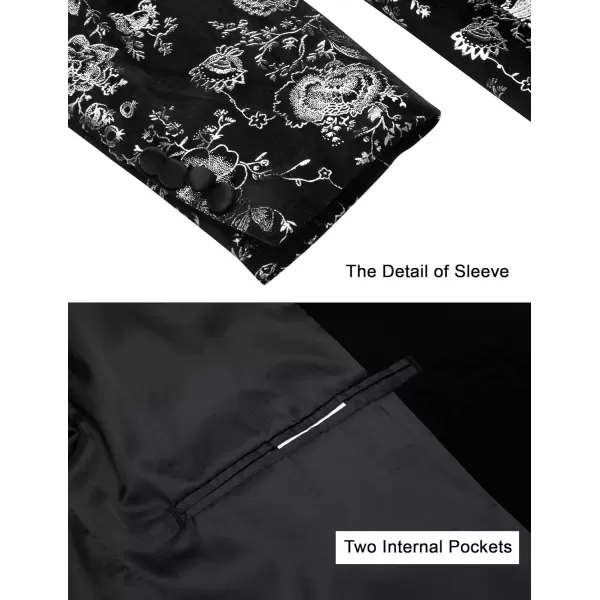 COOFANDY Men's Floral Tuxedo Jacket Shawl Lapel One Button Velvet Suit Jacket Dinner Prom Party Wedding Blazer