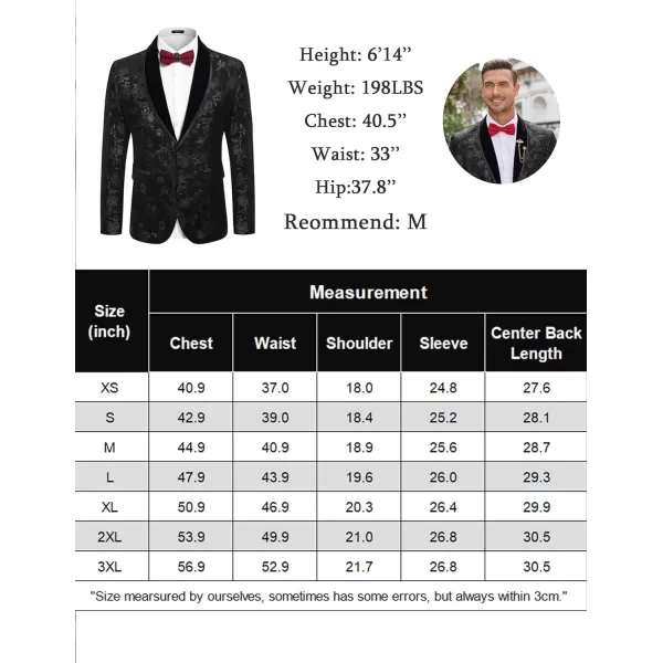 COOFANDY Men's Floral Tuxedo Jacket Shawl Lapel One Button Velvet Suit Jacket Dinner Prom Party Wedding Blazer