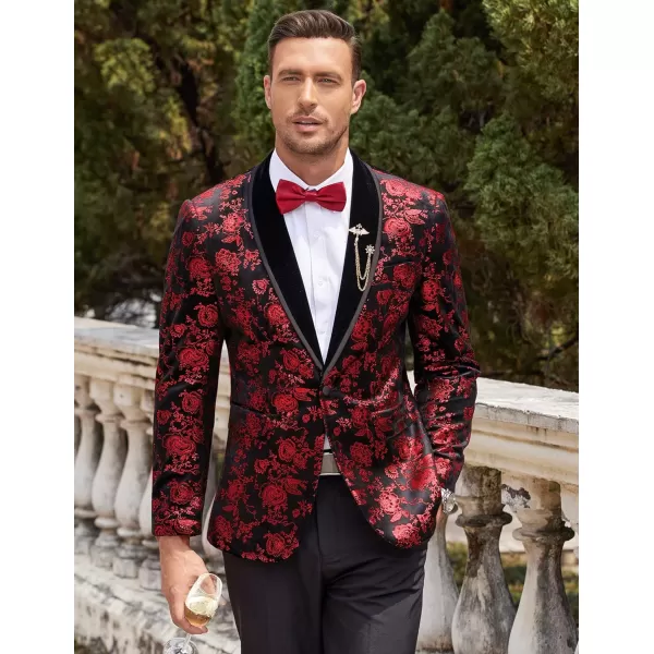 COOFANDY Men's Floral Tuxedo Jacket Shawl Lapel One Button Velvet Suit Jacket Dinner Prom Party Wedding Blazer