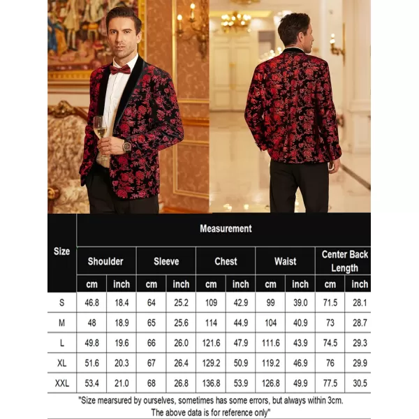 COOFANDY Men's Floral Tuxedo Jacket Shawl Lapel One Button Velvet Suit Jacket Dinner Prom Party Wedding Blazer