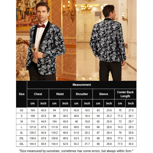COOFANDY Men's Floral Tuxedo Jacket Shawl Lapel One Button Velvet Suit Jacket Dinner Prom Party Wedding Blazer