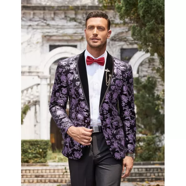COOFANDY Men's Floral Tuxedo Jacket Shawl Lapel One Button Velvet Suit Jacket Dinner Prom Party Wedding Blazer