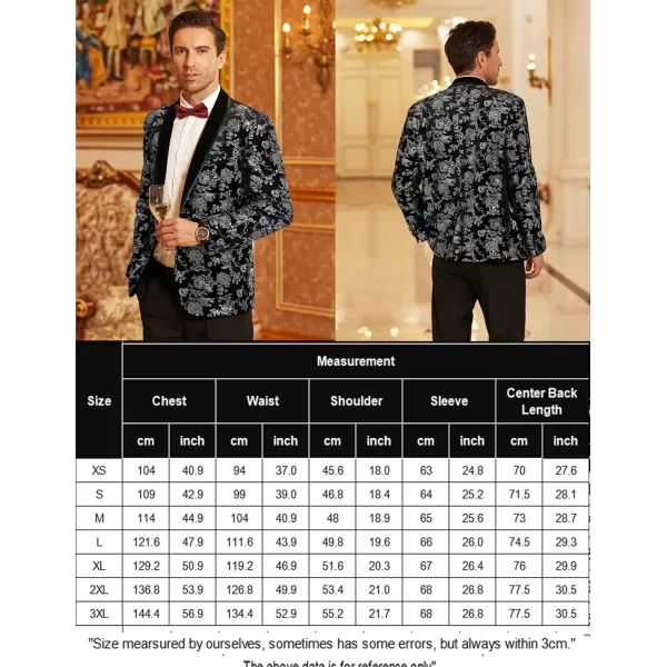 COOFANDY Men's Floral Tuxedo Jacket Shawl Lapel One Button Velvet Suit Jacket Dinner Prom Party Wedding Blazer