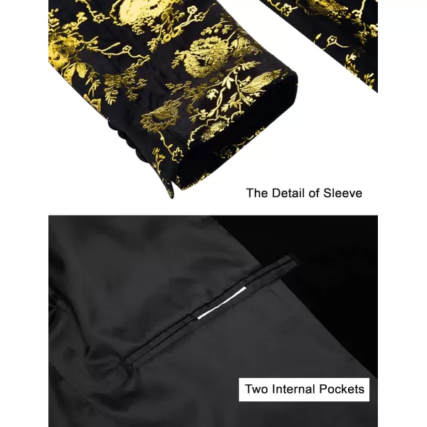 COOFANDY Men's Floral Tuxedo Jacket Shawl Lapel One Button Velvet Suit Jacket Dinner Prom Party Wedding Blazer