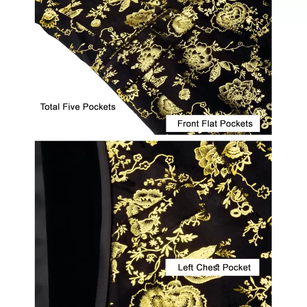 COOFANDY Men's Floral Tuxedo Jacket Shawl Lapel One Button Velvet Suit Jacket Dinner Prom Party Wedding Blazer