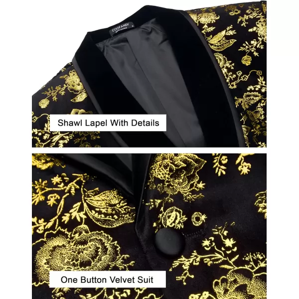 COOFANDY Men's Floral Tuxedo Jacket Shawl Lapel One Button Velvet Suit Jacket Dinner Prom Party Wedding Blazer