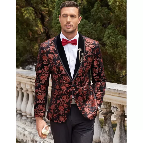 COOFANDY Men's Floral Tuxedo Jacket Shawl Lapel One Button Velvet Suit Jacket Dinner Prom Party Wedding Blazer