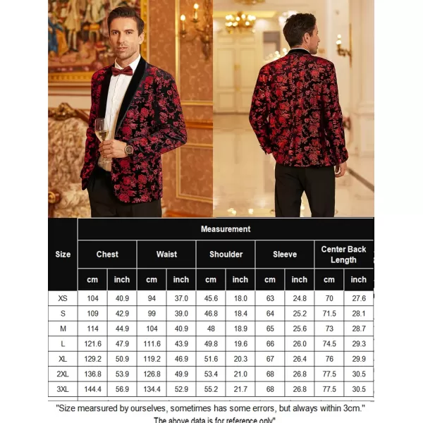 COOFANDY Men's Floral Tuxedo Jacket Shawl Lapel One Button Velvet Suit Jacket Dinner Prom Party Wedding Blazer