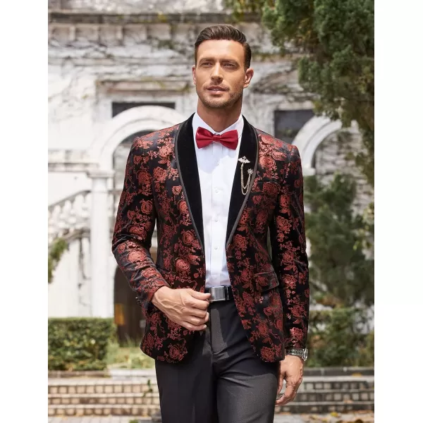 COOFANDY Men's Floral Tuxedo Jacket Shawl Lapel One Button Velvet Suit Jacket Dinner Prom Party Wedding Blazer