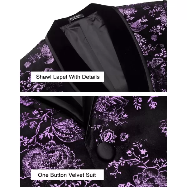 COOFANDY Men's Floral Tuxedo Jacket Shawl Lapel One Button Velvet Suit Jacket Dinner Prom Party Wedding Blazer